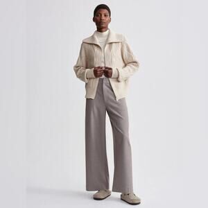 Varley Cream Cable-Knit Zip Front Sweater Jacket